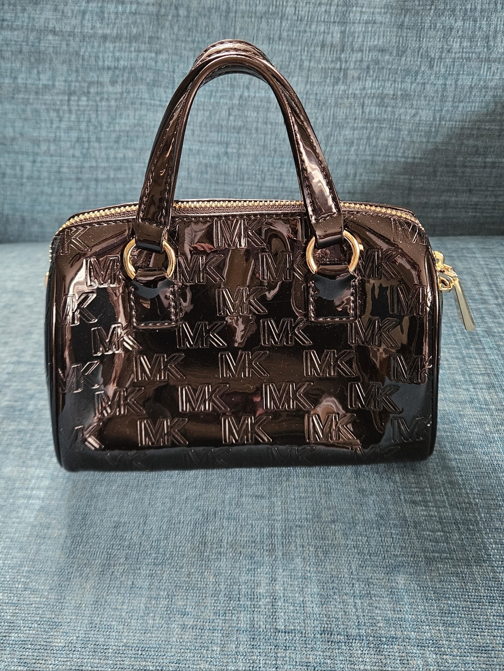 Michael Kors Black Patent Leather Small Bag with Gold Accents
